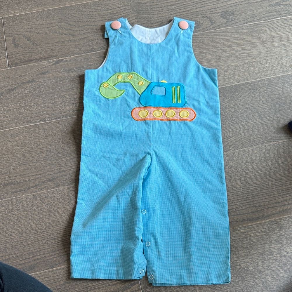 Kids Blue Overalls with Excavator Design-Size 12months